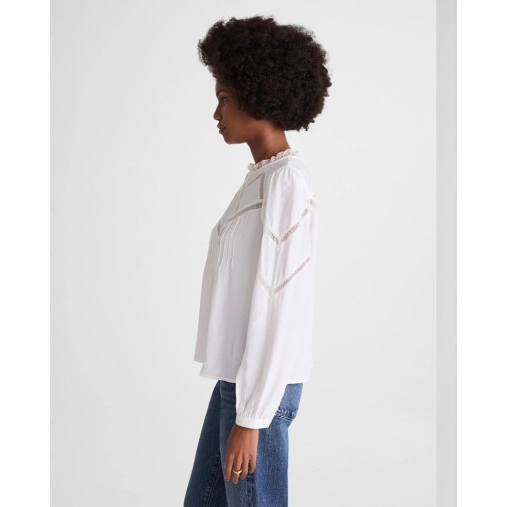 Madewell NWT Lace Insert Mock neck Top White Cream Size Small Silky - Picture 4 of 12